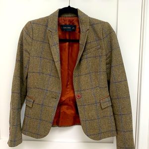 Zara wool windowpane blazer with elbow patches